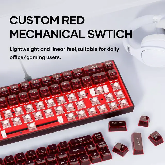 Alt view image 4 of 7 - Mloong PC transparent key cap 68 key Mechanical Gaming Keyboard with ADJUSTABLE
KEYBOARD BACKLIGHT - FLASH PINK Switches for a Premium Typing and Gaming Experience on PC and Mac
