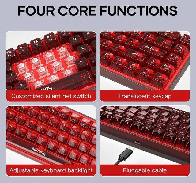 Alt view image 3 of 7 - Mloong PC transparent key cap 68 key Mechanical Gaming Keyboard with ADJUSTABLE
KEYBOARD BACKLIGHT - FLASH PINK Switches for a Premium Typing and Gaming Experience on PC and Mac