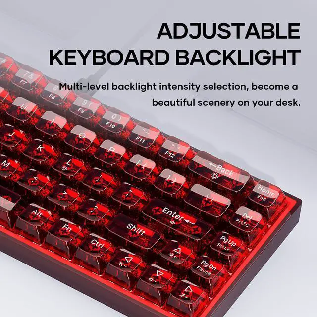 Alt view image 5 of 7 - Mloong PC transparent key cap 68 key Mechanical Gaming Keyboard with ADJUSTABLE
KEYBOARD BACKLIGHT - FLASH PINK Switches for a Premium Typing and Gaming Experience on PC and Mac