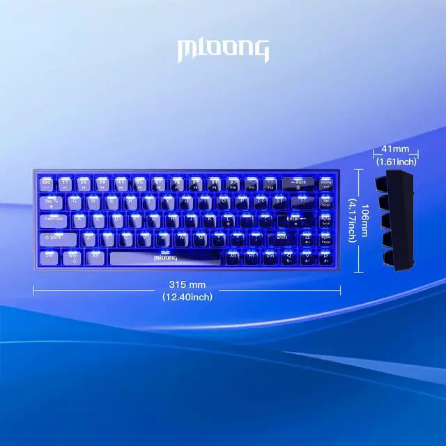 Alt view image 6 of 6 - Mloong PC transparent key cap 68 key Mechanical Gaming Keyboard with ADJUSTABLE KEYBOARD BACKLIGHT - FLASH BLUE Switches for a Premium Typing and Gaming Experience on PC and Mac
