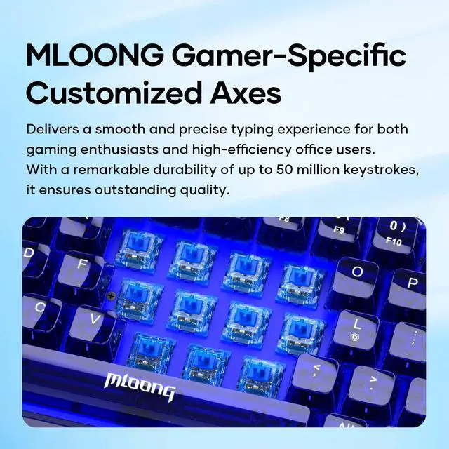 Alt view image 3 of 6 - Mloong PC transparent key cap 68 key Mechanical Gaming Keyboard with ADJUSTABLE KEYBOARD BACKLIGHT - FLASH BLUE Switches for a Premium Typing and Gaming Experience on PC and Mac