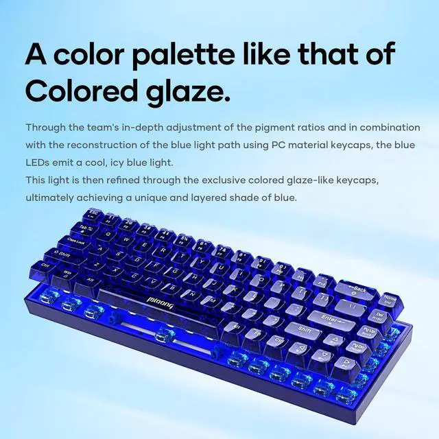 Alt view image 4 of 6 - Mloong PC transparent key cap 68 key Mechanical Gaming Keyboard with ADJUSTABLE KEYBOARD BACKLIGHT - FLASH BLUE Switches for a Premium Typing and Gaming Experience on PC and Mac