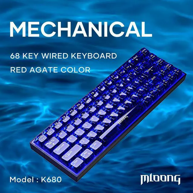 Alt view image 2 of 6 - Mloong PC transparent key cap 68 key Mechanical Gaming Keyboard with ADJUSTABLE KEYBOARD BACKLIGHT - FLASH BLUE Switches for a Premium Typing and Gaming Experience on PC and Mac