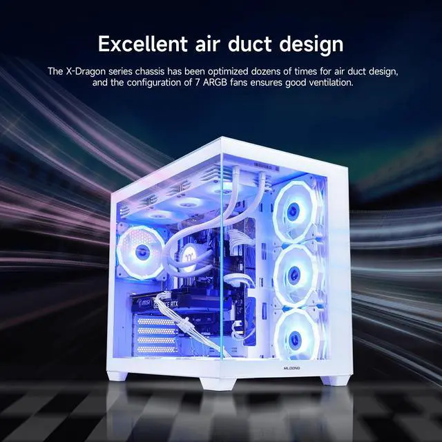 Alt view image 3 of 7 - Mloong X-Dragon Gaming PC Desktop, AMD Ryzen 7 9800X3D 8 core 4.7GHz(up to 5.2GHz), GeForce RTX 5070Ti 16GB, 32GB DDR5 RAM 6000MHz, 2TB NVME SSD, 850W PSU, Windows 11 Home 64-bit, White