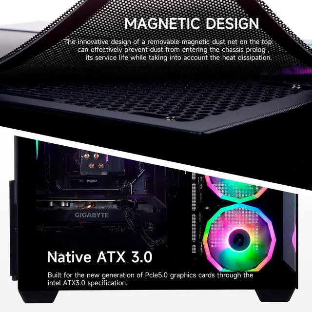 Alt view image 4 of 7 - Mloong Black Gaming PC AMD Ryzen 5 5500 (Up to 4.2 GHz) CPU, GeForce RTX 5060 8GB, 1TB NVME SSD, 16GB DDR4 RAM 3200MHz, 650W PSU,7ARGB Fans, Windows 11 Home 64-bit WIFI Gaming Desktop, Black