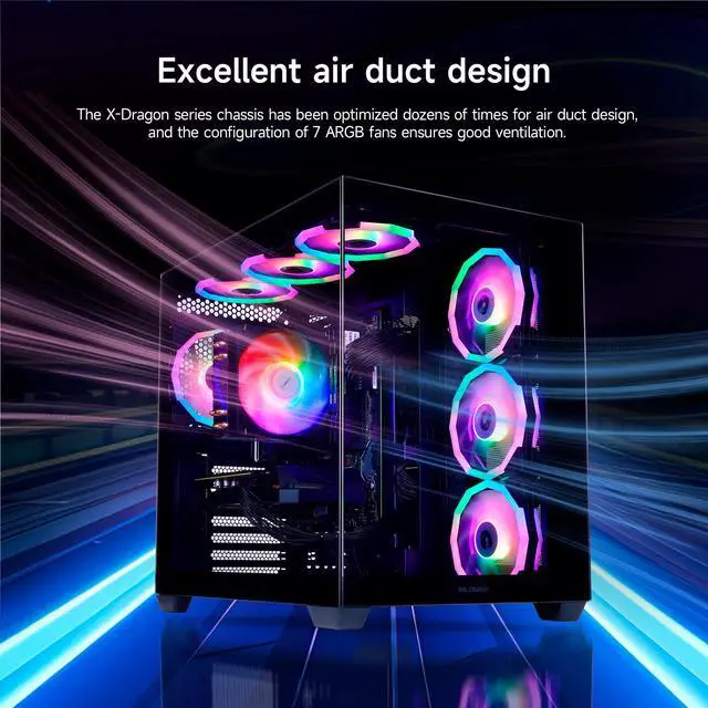 Alt view image 3 of 7 - Mloong Black Gaming PC AMD Ryzen 5 5500 (Up to 4.2 GHz) CPU, GeForce RTX 5060 8GB, 1TB NVME SSD, 16GB DDR4 RAM 3200MHz, 650W PSU,7ARGB Fans, Windows 11 Home 64-bit WIFI Gaming Desktop, Black