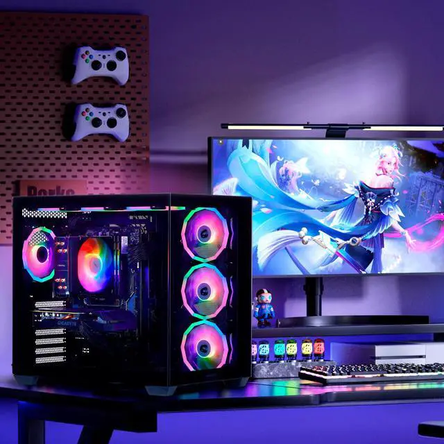 Alt view image 7 of 7 - Mloong Black Gaming PC AMD Ryzen 5 5500 (Up to 4.2 GHz) CPU, GeForce RTX 5060 8GB, 1TB NVME SSD, 16GB DDR4 RAM 3200MHz, 650W PSU,7ARGB Fans, Windows 11 Home 64-bit WIFI Gaming Desktop, Black