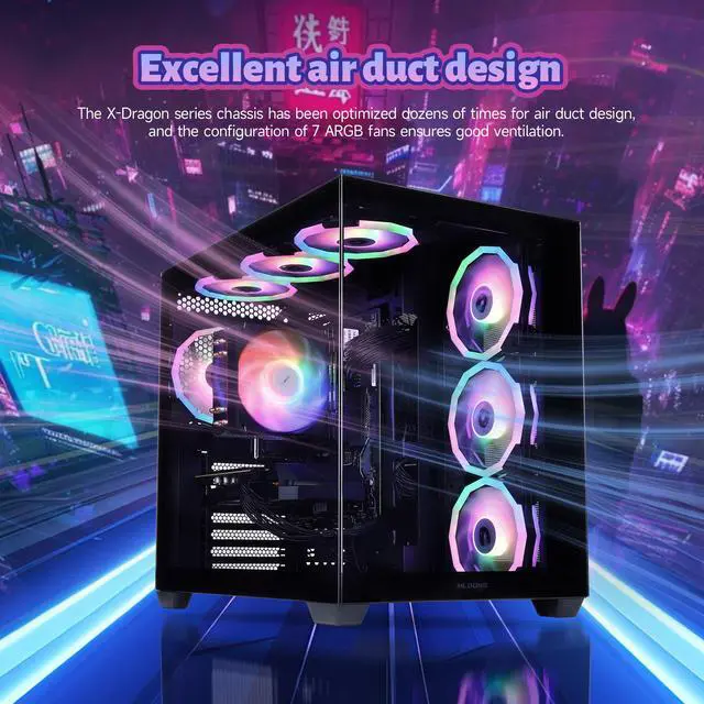 Alt view image 4 of 7 - Mloong Black Gaming PC AMD Ryzen 5 5500 (Up to 4.2 GHz) CPU, GeForce RTX 3050 6GB, 1TB NVME SSD, 16GB DDR4 RAM 3200MHz, 650W PSU,7ARGB Fans, Windows 11 Home 64-bit WIFI Gaming Desktop, Black