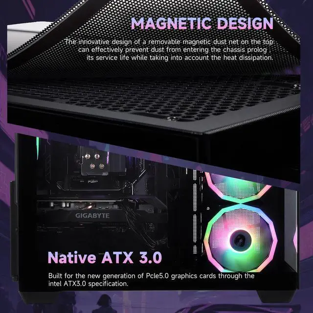 Alt view image 3 of 7 - Mloong Black Gaming PC AMD Ryzen 5 5500 (Up to 4.2 GHz) CPU, GeForce RTX 3050 6GB, 1TB NVME SSD, 16GB DDR4 RAM 3200MHz, 650W PSU,7ARGB Fans, Windows 11 Home 64-bit WIFI Gaming Desktop, Black