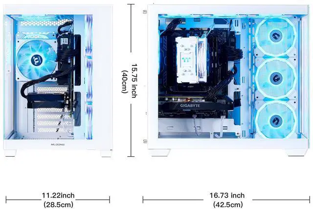 Alt view image 6 of 7 - Mloong Black Gaming PC AMD Ryzen 5 5500 (Up to 4.2 GHz) CPU, GeForce RTX 3050 6GB, 1TB NVME SSD, 16GB DDR4 RAM 3200MHz, 650W PSU,7ARGB Fans, Windows 11 Home 64-bit WIFI Gaming Desktop, White
