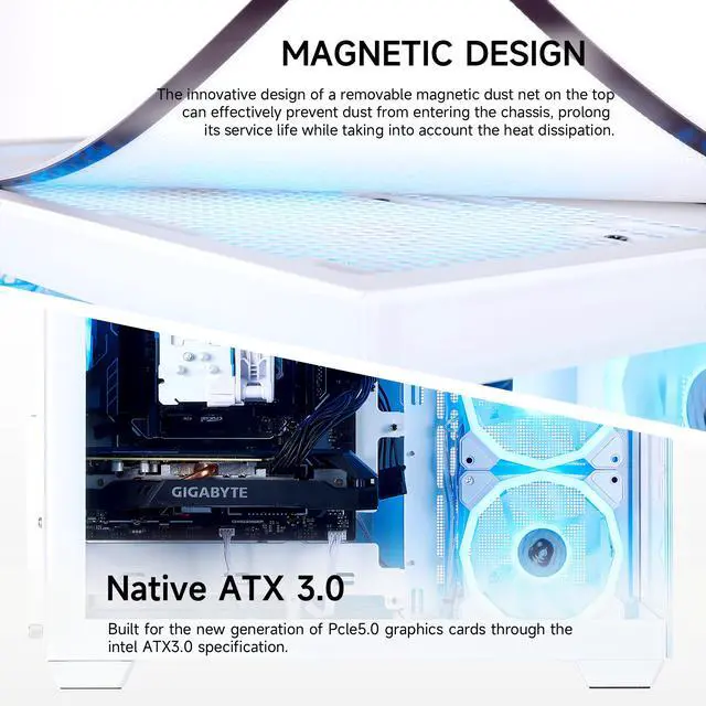 Alt view image 3 of 7 - Mloong Black Gaming PC AMD Ryzen 5 5500 (Up to 4.2 GHz) CPU, GeForce RTX 3050 6GB, 1TB NVME SSD, 16GB DDR4 RAM 3200MHz, 650W PSU,7ARGB Fans, Windows 11 Home 64-bit WIFI Gaming Desktop, White