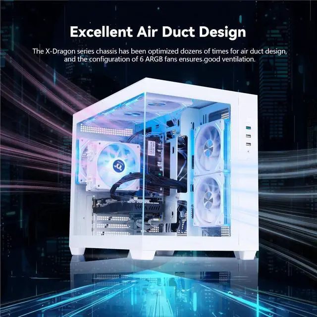 Alt view image 4 of 7 - Mloong Black Gaming PC AMD Ryzen 5 5500 (Up to 4.2 GHz) CPU, GeForce RTX 3050 6GB, 1TB NVME SSD, 16GB DDR4 RAM 3200MHz, 650W PSU,7ARGB Fans, Windows 11 Home 64-bit WIFI Gaming Desktop, White