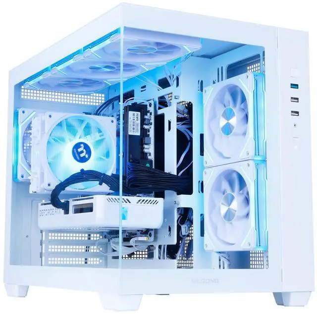 MLOONG Gaming PC, AMD Ryzen 5 5500 4.2 GHz, GeForce RTX 5060 8GB Desktop Computer, 1TB NVMe SSD, 16GB DDR4 3200MHz, Air Cooled Prebuilt, 650W PSU, Windows 11 Home & AI powered Gamer PC. White
