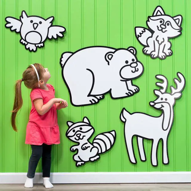 Main image of Baby Woodland Animals Forest  Large| 5 pc Set | Color & Erase Kids & Nursery Décor | DoodleFace