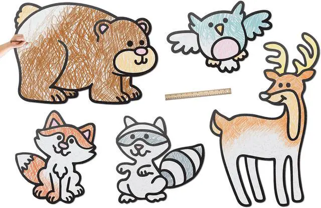 Alt view image 2 of 6 - Baby Woodland Animals Forest  Large| 5 pc Set | Color & Erase Kids & Nursery Décor | DoodleFace