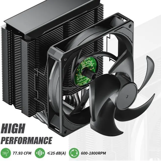 Alt view image 4 of 7 - upHere P5K CPU Air Cooler 230w TDP 6mm x 5 Copper Heat Pipes CPU Cooler with 120mm Fan PWM 1800RPM 77.93CFM for Intel LGA 2011/2066 (Mainboard X79/X99)/1700/1200/1150/1121/1155/1156/1366/AMD AM5/AM4