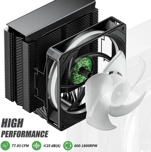 Alt view image 4 of 7 - upHere P5C 5V ARGB CPU Air Cooler 230w TDP 6mm x 5 Copper Heat Pipes CPU Cooler with 120mm Fan PWM 2000RPM 77.93CFM for Intel LGA 2011/2066 (Mainboard X79/X99)/1700/1200/1150/1121/1155/ AMD AM5/AM4