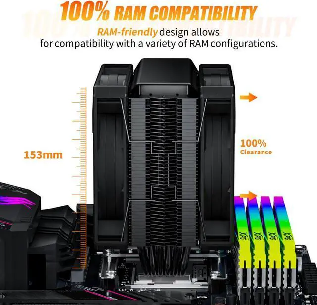 Alt view image 3 of 7 - upHere P6DK CPU Air Cooler 6mm x 6 Copper Heat Pipes CPU Cooler with Dual 120mm Fan PWM 1800RPM 77.93CFM for Intel LGA 2011/2066 (Mainboard X79/X99)/1700/1200/1150/1121/1155/1156/1366/AMD AM5/AM4