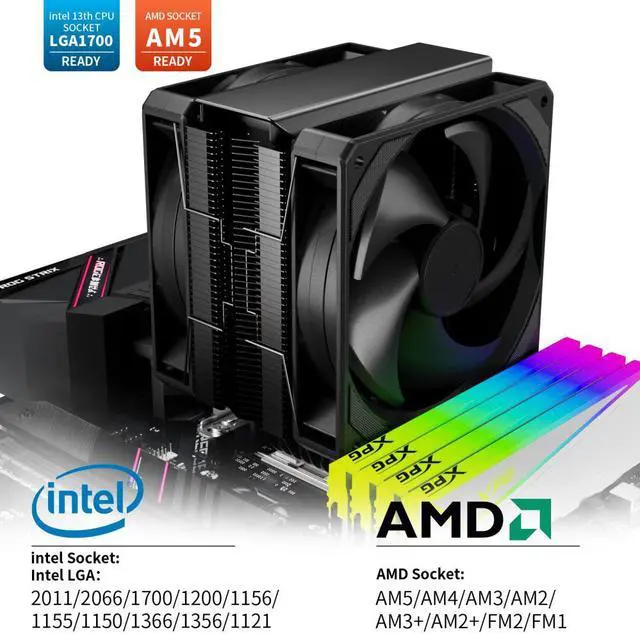 Alt view image 5 of 7 - upHere P6DK CPU Air Cooler 6mm x 6 Copper Heat Pipes CPU Cooler with Dual 120mm Fan PWM 1800RPM 77.93CFM for Intel LGA 2011/2066 (Mainboard X79/X99)/1700/1200/1150/1121/1155/1156/1366/AMD AM5/AM4