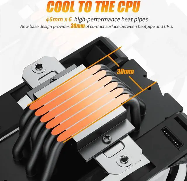 Alt view image 4 of 7 - upHere P6DC 5V ARGB CPU Air Cooler 6mm x 6 Copper Heat Pipes CPU Cooler with Dual 120mm Fan PWM 1800RPM 77.93CFM for Intel LGA 2011/2066 (Mainboard X79/X99)/1700/1200/1150/1121/1155/1156 AMD AM5/AM4