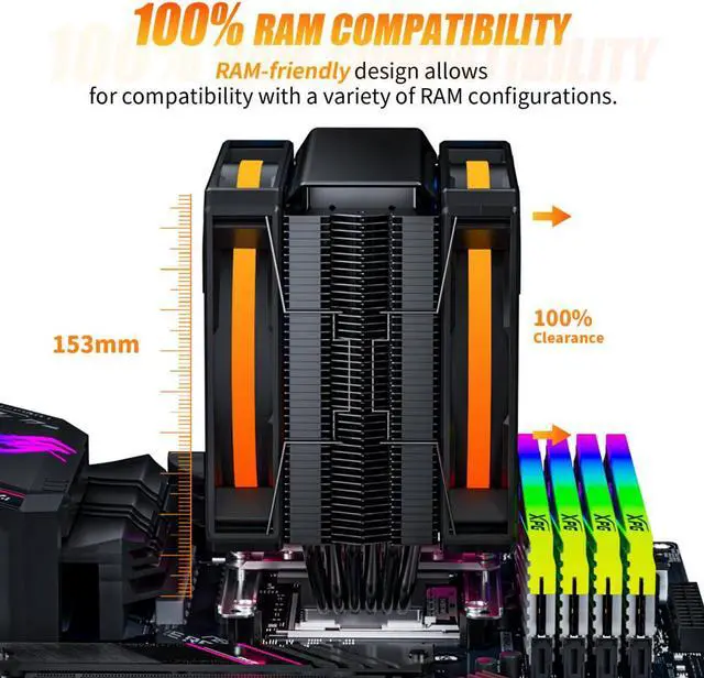 Alt view image 3 of 7 - upHere P6DC 5V ARGB CPU Air Cooler 6mm x 6 Copper Heat Pipes CPU Cooler with Dual 120mm Fan PWM 1800RPM 77.93CFM for Intel LGA 2011/2066 (Mainboard X79/X99)/1700/1200/1150/1121/1155/1156 AMD AM5/AM4