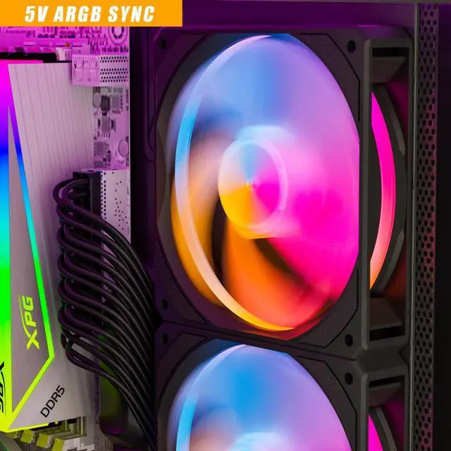 Alt view image 5 of 7 - upHere U2C Case Fan 120mm Black 5V ARGB SYNC PWM Silent Computer Cooling Fans All-in-One Daisy Chain 1800RPM 77.93CFM Under 25dB(A) for Cases CPU Liquid Coolers and CPU Air Coolers,3-Pack,U2C-3