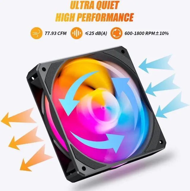 Alt view image 2 of 7 - upHere U2C Case Fan 120mm Black 5V ARGB SYNC PWM Silent Computer Cooling Fans All-in-One Daisy Chain 1800RPM 77.93CFM Under 25dB(A) for Cases CPU Liquid Coolers and CPU Air Coolers,3-Pack,U2C-3