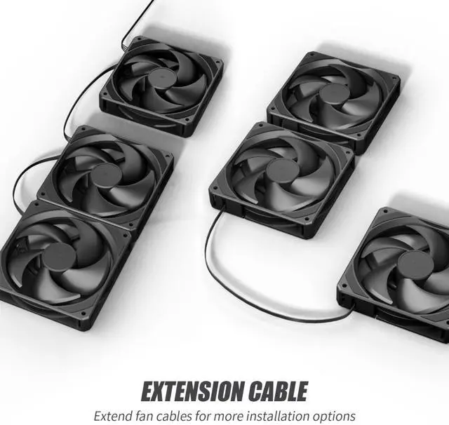 Alt view image 4 of 7 - upHere U2K Case Fan 120mm Black PWM Silent Computer Cooling Fans All-in-One Daisy Chain 1800RPM 77.93CFM Under 25dB(A) for Cases CPU Liquid Coolers and CPU Air Coolers,3-Pack,U2K-3