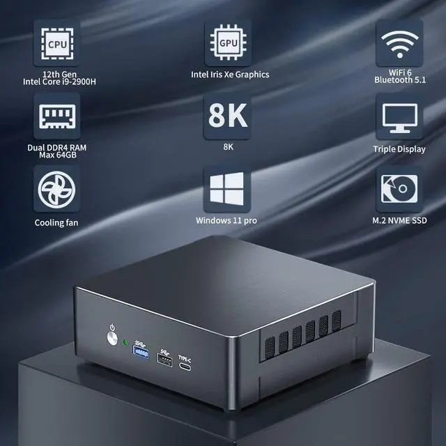 Alt view image 3 of 7 - BOESIIPC Mini Desktop PC i9-12900H 14 Core Up to 5.0GHz, Mini Computer Windows 11 Pro (TPM2.0), 16G DDR4 RAM 256G NVME SSD, DP/HDMI/Type-C Triple Display, WiFi 6 Bluetooth5.1 for Home/Business