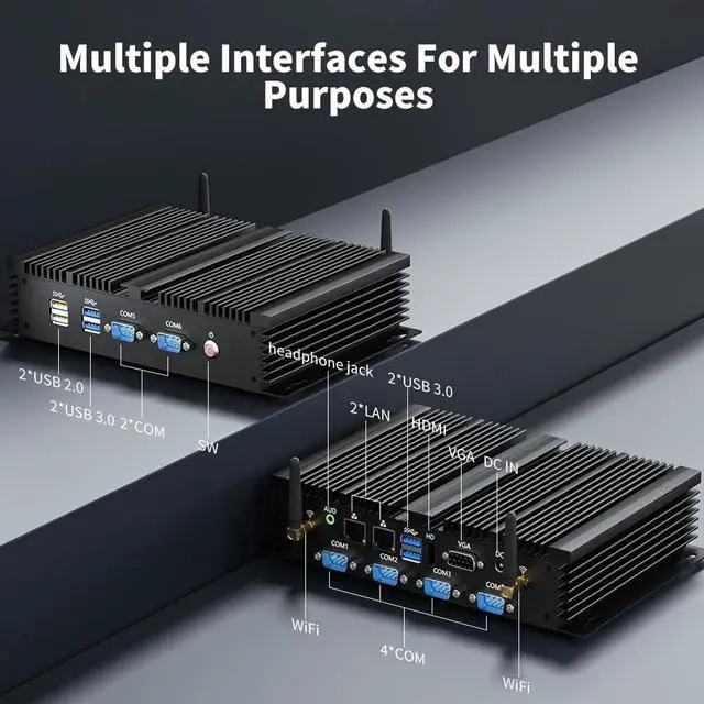 Alt view image 7 of 7 - BOESIIPC Fanless Mini Industrial PC, Desktop Computer i5-4200U Windows 10 Pro, 16GB RAM 512GB SSD, 2xNICs, 6*COM RS232, 4xUSB3.0, 2.4G+5G WiFi, HDMI/VGA Ports, Gigabit LAN, Auto Power On