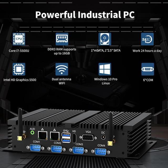 BOESIIPC Fanless Mini Industrial PC, Desktop Computer i7-5500U