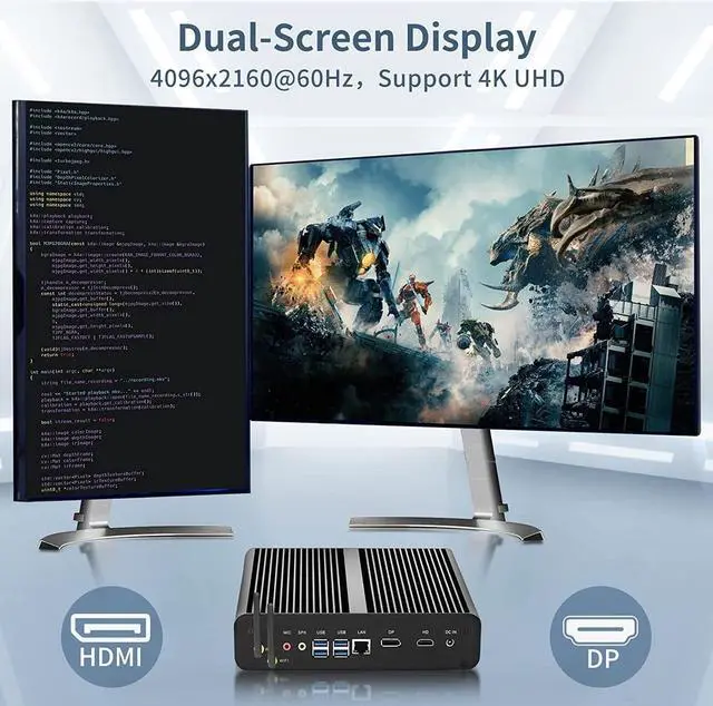 Alt view image 4 of 7 - BOESIIPC Fanless Mini PC i7-1165G7 Windows 11 Pro, Desktop Computer 8G DDR4 RAM 512G NVME SSD, Iris Xe Graphics, HDMI, DP, Dual 4K UHD, WiFi 6, Bluetooth 5.1 for Home/Office