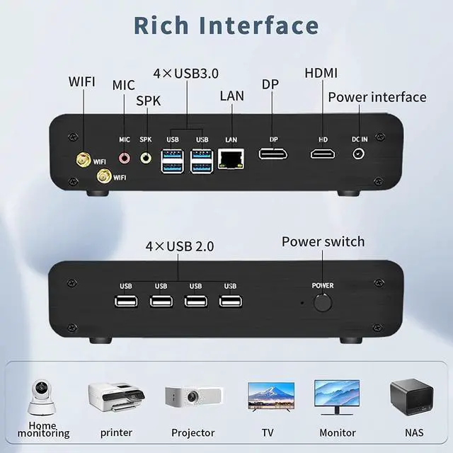 Alt view image 6 of 7 - BOESIIPC Fanless Mini PC i7-1165G7 Windows 11 Pro, Desktop Computer 8G DDR4 RAM 512G NVME SSD, Iris Xe Graphics, HDMI, DP, Dual 4K UHD, WiFi 6, Bluetooth 5.1 for Home/Office