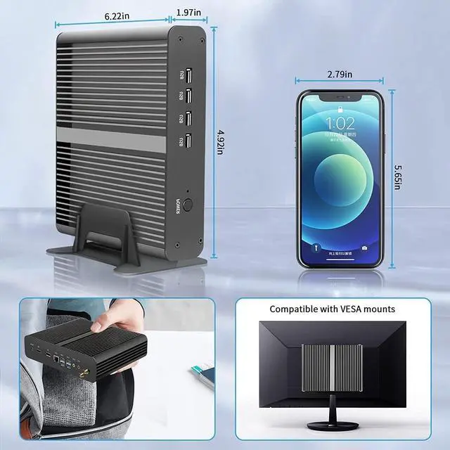 Alt view image 7 of 7 - BOESIIPC Fanless Mini PC i7-1165G7 Windows 11 Pro, Desktop Computer 8G DDR4 RAM 512G NVME SSD, Iris Xe Graphics, HDMI, DP, Dual 4K UHD, WiFi 6, Bluetooth 5.1 for Home/Office