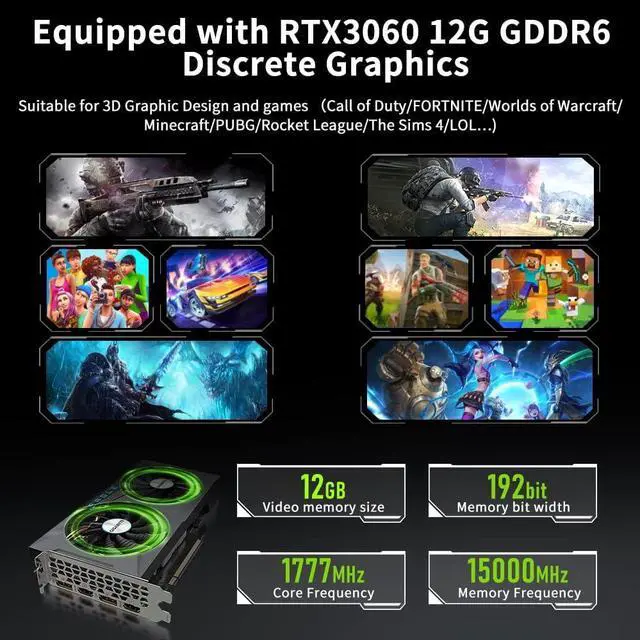 Alt view image 4 of 7 - BOESIIPC Mini PC Gaming i5-12400F 6 Cores Upto 4.4GHz, Desktop Computer RTX3060 12G, Windows 11 Pro, 16G DDR4 RAM 512G PCIe 4.0 M.2 SSD, Wifi6 BT5.1, Four Display for 3D Gaming/Video Editing/Office