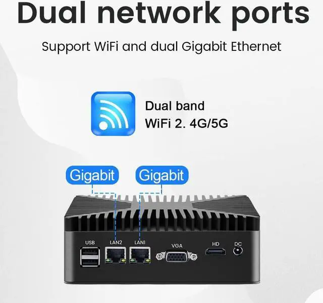Alt view image 5 of 7 - BOESIIPC Mini PC/HTPC, Celeron J4125 2.0GHz, 8GB RAM| 512GB SSD, Fanless Computer with Dual Band WiFi and Dual LAN, HDMI, VGA, Win10 Pro