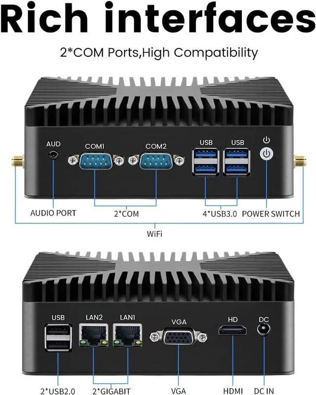 Alt view image 6 of 7 - BOESIIPC Mini PC/HTPC, Celeron J4125 2.0GHz, 8GB RAM| 512GB SSD, Fanless Computer with Dual Band WiFi and Dual LAN, HDMI, VGA, Win10 Pro
