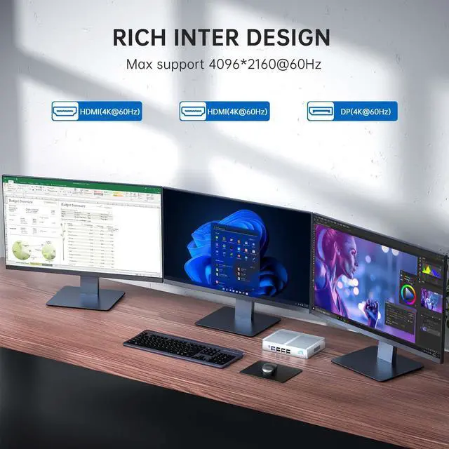 Alt view image 3 of 6 - BOESIIPC Fanless Mini PC Intel Alder Lake N100 (up to 3.4GHz), Desktop Computer with Windows 11 Pro, 16G DDR4 RAM/1T SSD/4K UHD/WiFi 6, BT 5.1 for Business Home Office Recreation