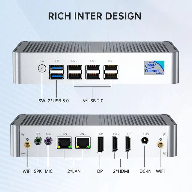 Alt view image 6 of 6 - BOESIIPC Fanless Mini PC Intel Alder Lake N100 (up to 3.4GHz), Desktop Computer with Windows 11 Pro, 4G DDR8 RAM/256G SSD/4K UHD/WiFi 6, BT 5.1 for Business Home Office Recreation