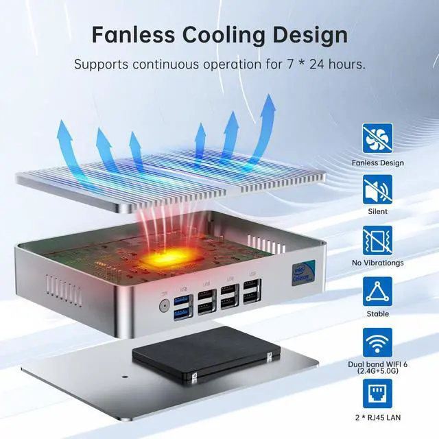 Alt view image 5 of 6 - BOESIIPC Fanless Mini PC Intel Alder Lake N100 (up to 3.4GHz), Desktop Computer with Windows 11 Pro, 4G DDR8 RAM/256G SSD/4K UHD/WiFi 6, BT 5.1 for Business Home Office Recreation