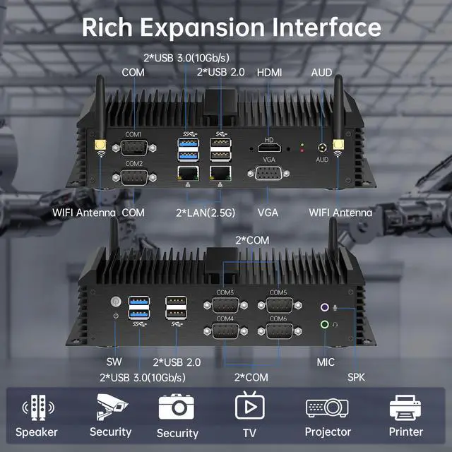 Alt view image 7 of 7 - BOESIIPC Industrial Pc, Fanless Mini PC Windows 11 Pro, HTPC i7-1185G7 up to 4.80 GHz, 16G DDR4 RAM 256G SSD/COM/USB 3.0/4K/HDMI/VGA/2.5G LAN/WIFI6/BT 5.2/Full Metal Case/Auto Power On