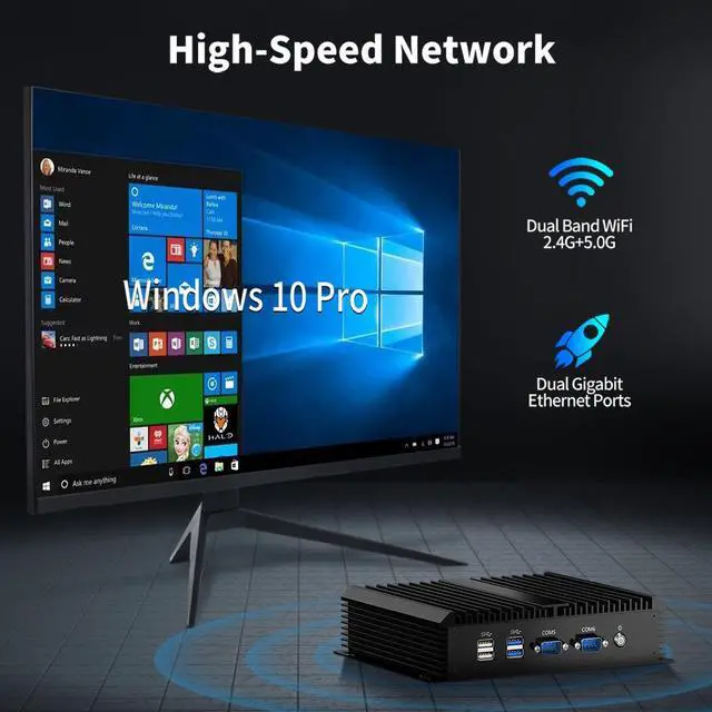 Alt view image 3 of 7 - BOESIIPC Fanless Mini Industrial PC, Desktop Computer i7-5500U Windows 10 Pro, 16GB RAM 256GB SSD, 2xNICs, 6*COM RS232, 4xUSB3.0, 2.4G+5G WiFi, HDMI/VGA Ports, Gigabit LAN, Auto Power On