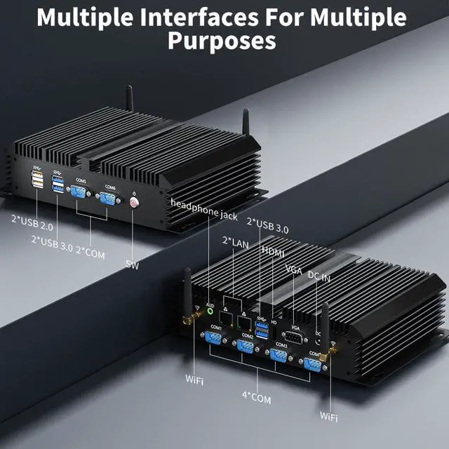 Alt view image 5 of 7 - BOESIIPC Fanless Mini Industrial PC, Desktop Computer i7-5500U Windows 10 Pro, 16GB RAM 256GB SSD, 2xNICs, 6*COM RS232, 4xUSB3.0, 2.4G+5G WiFi, HDMI/VGA Ports, Gigabit LAN, Auto Power On