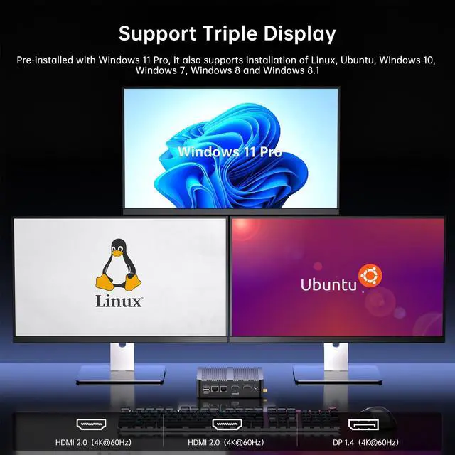 Alt view image 4 of 7 - BOESIIPC Industrial Mini PC N100, Preinstalled Windows 11 Pro, Intel Alder Lake N100 (3.4GHz), 16G DDR4 RAM 256G Pcie M.2 SSD, WIFI6/BT5.2/USB3.0/RJ45/COM Ports, Fanless Computer