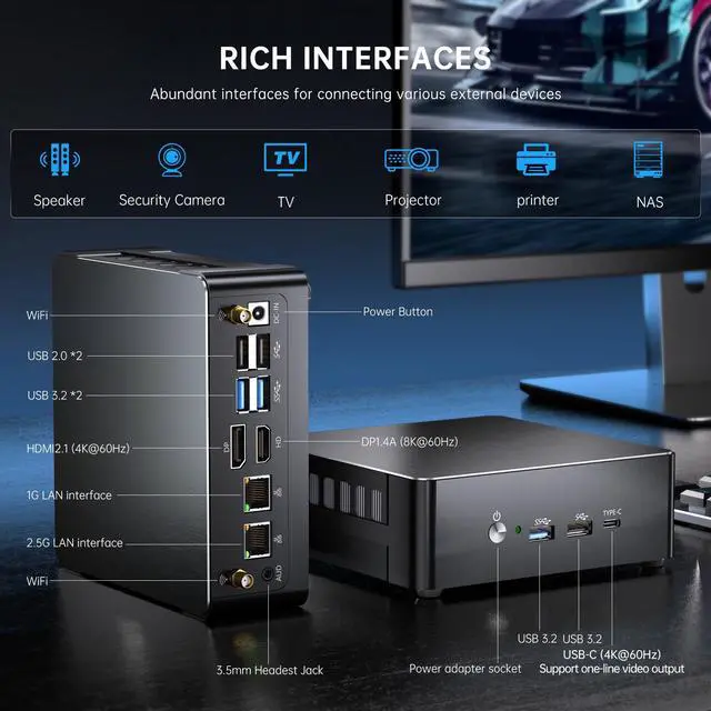 Alt view image 6 of 7 - BOESIIPC Mini PC i9-13900H(14C/20T Up to 5.4Ghz), 64G RAM 1T SSD, Mini Desktop Computer Windows 11 Pro(TPM2.0), Dual LAN, WiFi6E, BT5.3, DP/HDMI/Type-C Triple Display, VESA