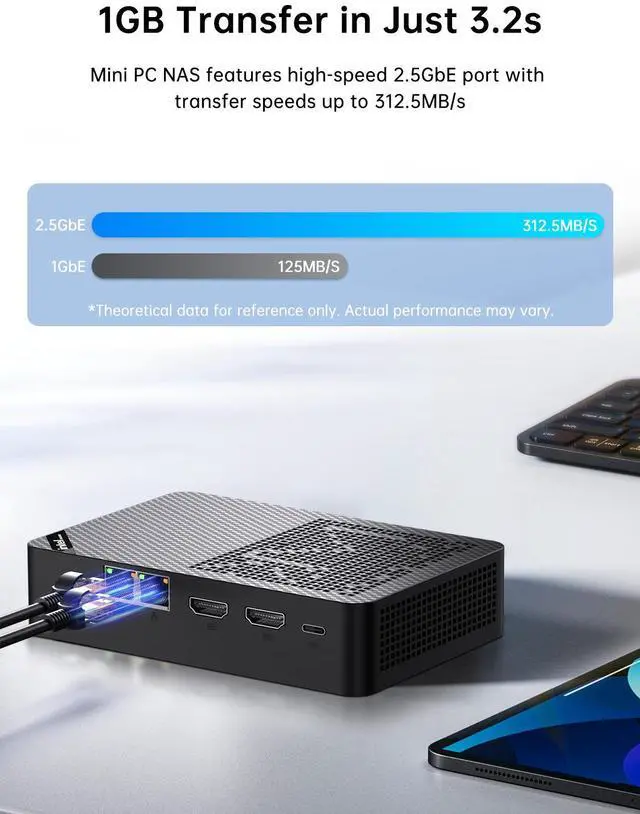 Alt view image 4 of 7 - BOESIIPC Mini PC NAS, 12G DDR5 64G EMMC, Desktop Computers with Win 11 Pro, 4 x M.2 NVMe Slots, HD/DP/USB-C Triple Display, Dual 2.5GbE LAN, WiFi6, BT5.2, USB 3.2 for Home/Office