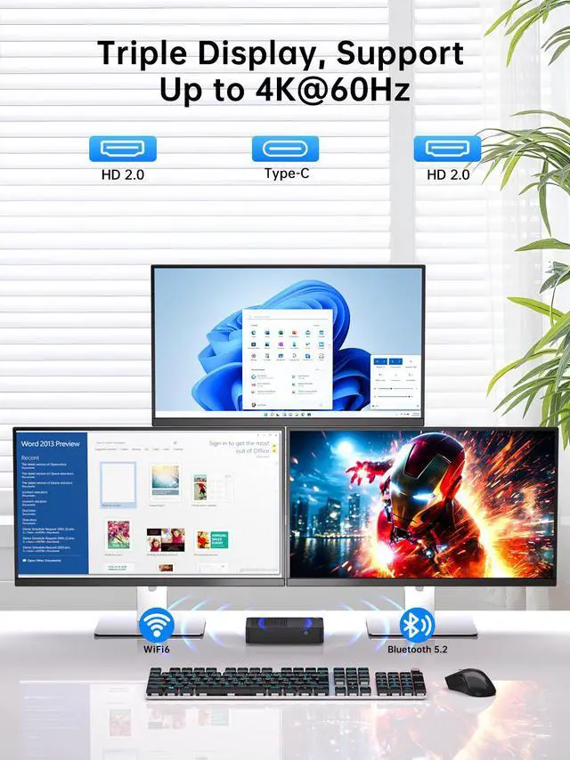Alt view image 5 of 7 - BOESIIPC Mini PC NAS, 12G DDR5 64G EMMC, Desktop Computers with Win 11 Pro, 4 x M.2 NVMe Slots, HD/DP/USB-C Triple Display, Dual 2.5GbE LAN, WiFi6, BT5.2, USB 3.2 for Home/Office
