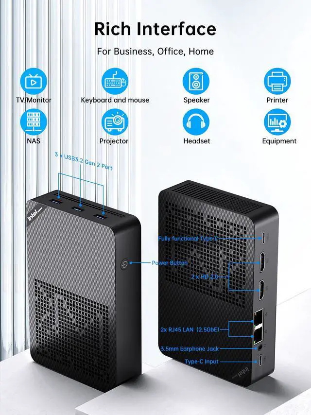 Alt view image 7 of 7 - BOESIIPC Mini PC NAS, 12G DDR5 64G EMMC, Desktop Computers with Win 11 Pro, 4 x M.2 NVMe Slots, HD/DP/USB-C Triple Display, Dual 2.5GbE LAN, WiFi6, BT5.2, USB 3.2 for Home/Office