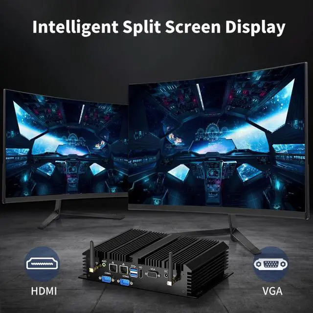 Alt view image 6 of 6 - BOESIIPC Fanless Mini Industrial PC, Desktop Computer i3-5005U Windows 10 Pro, 8GB RAM 128GB SSD, 2xNICs, 6*COM RS232, 4xUSB3.0, 2.4G+5G WiFi, HDMI/VGA Ports, Gigabit LAN, Auto Power On