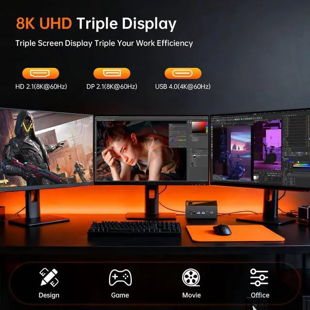Alt view image 4 of 7 - BOESIIPC Mini PC AMD Ryzen AI 9 HX 370, 32G DDR5 1TB SSD, Desktop Gaming Computers with Dual 2.5G LAN, Oculink, Win 11 Pro, WiFi 7, BT 5.4, Support Triple Display, VESA